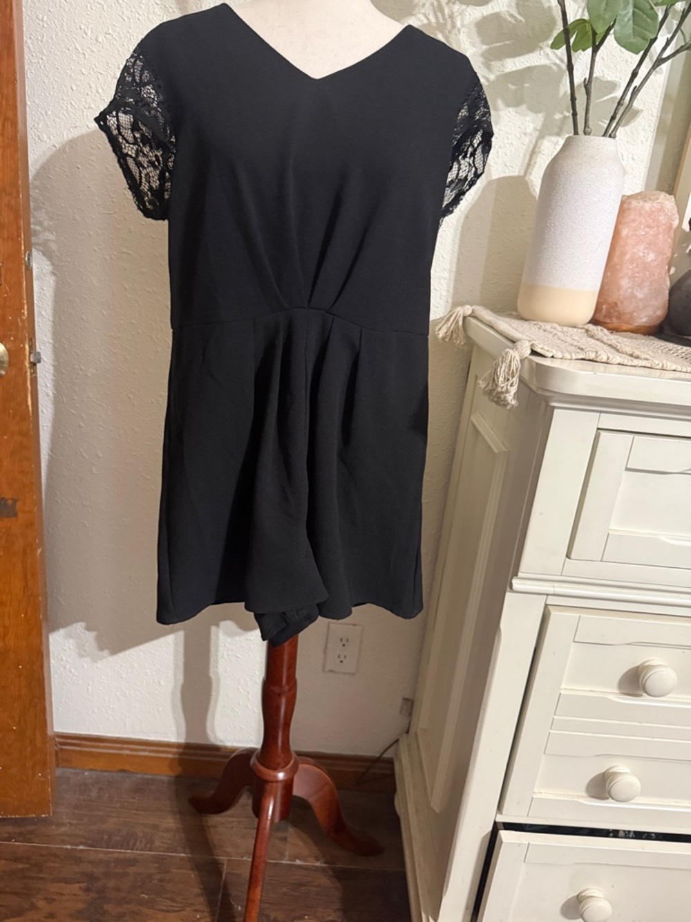 Black Lace Sleeve V-Neck Women’s Dress